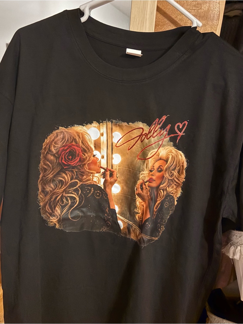 Dolly Black Graphic Tee with Red Accent